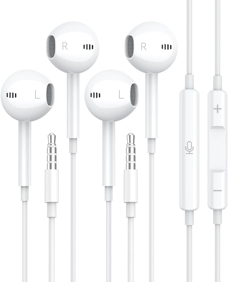 for Apple Earbuds Wired [Clear Call & No Noise], [MFi Certified] 3.5mm Headphones with Microphone Volume Control HiFi Stereo Ear Buds for iPhone/iPad/Kindle/Weather Radio/Airplane [2 Pack] (White)