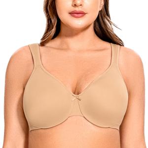 MELENECA Women's Minimizer Seamless Unlined Comfortable Plus Size Underwire Bra Almond 34D