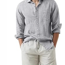 JMIERR Mens Cotton Linen Casual Stylish Button Down Shirt Long Sleeve Dress Shirt, Gray, 3XL