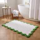 Cute Green Scalloped Bathroom Mat, Fun Plush Luxury Microfiber Bath Rug Aesthetic Washable Bath Mat Non-Slip for Bathroom Decor, Tub, Floor Carpet, Sink, Shower, Extra Soft, Absorbent, 32x20