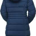 Rokka&Rolla Women's Maxi Winter Coat Long Puffer Jacket with Faux Fur Lined Hood (Large, Midnight Blue)