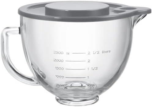 LETOMS Stand Mixers Bowl for Kitchenaid 4.5 Quart and 5 Quart, Glass Mixing Bowl with Lid and Measurement Markings