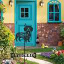 Dachshund Gifts Garden Stakes - Metal Yard Art Decor Waterproof Welcome Sign with Solar Light Dog Statues Outdoor for Patio Lawn Pathway Backyard Birthday Gift for Women Wife Dogs Lover