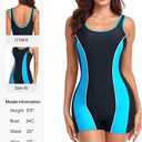 Ocean Blues Women's Boyshort Swimsuit with Built-in Bra Active One Piece Bathing Suit Modest Athletic Swimwear (Blue, L)
