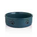 Sweejar Ceramic Dog Bowls with Paw Pattern, Dog Food Dish for Large Dogs, Porcelain Pet Bowl for Water 70 Fl Oz (Fog Blue)