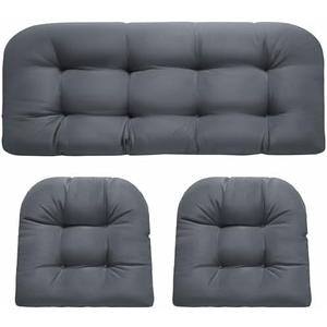 Wicker Chair Cushions, Waterproof Outdoor Loveseat Cushions for Patio Furniture, Tufted Wicker Furniture Cushions, 1 Loveseat and 2 U-Shaped Cushions, Grey