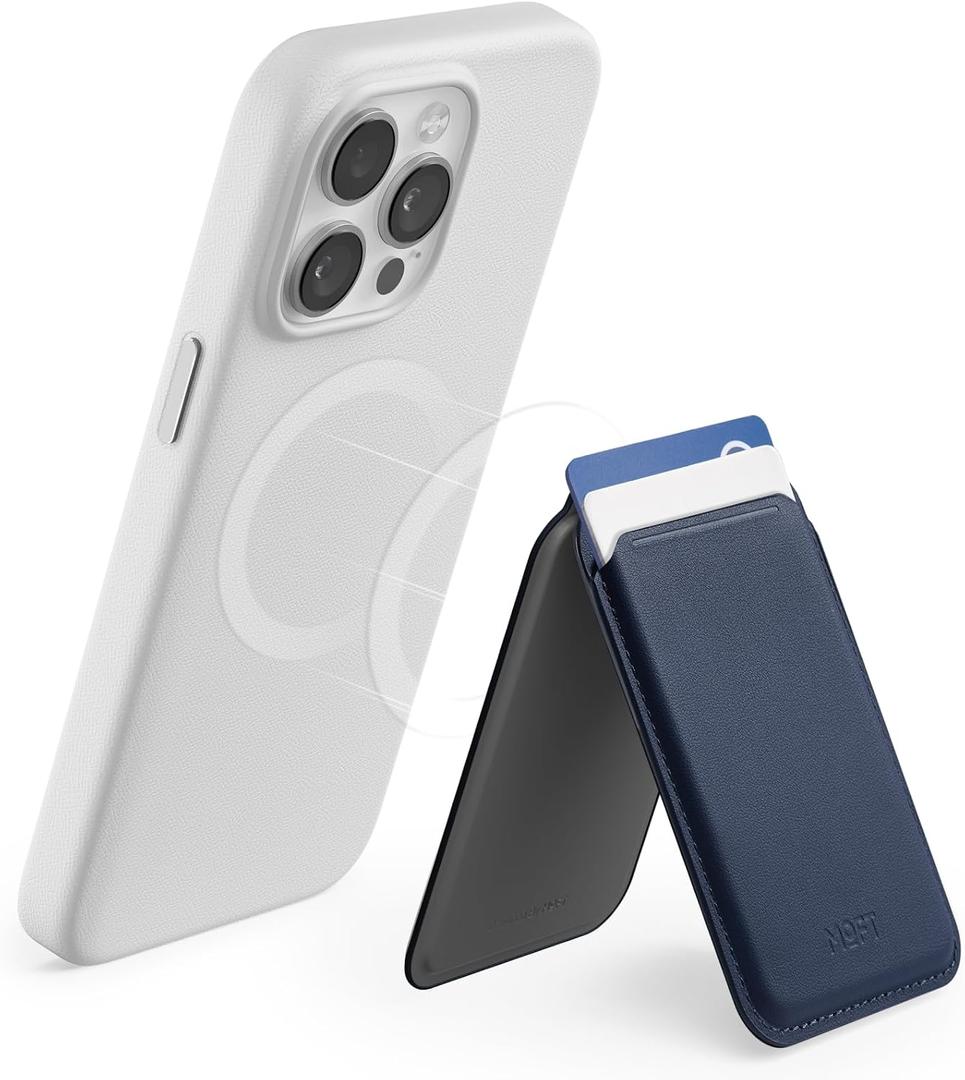 MOFT MagSafe Card Holder, Strong Magnetic Wallet with Angle Adjustment, Vegan Leather Phone Wallet for iPhone 15/14/13/12 Series, Navy Blue