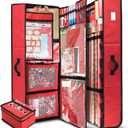 Hearth & Harbor Wrapping Paper Storage Container with Ribbon Dispenser and Interior Pockets - Large Christmas Storage Containers with Wheels, Fits 30 Rolls of 40" Length, Red