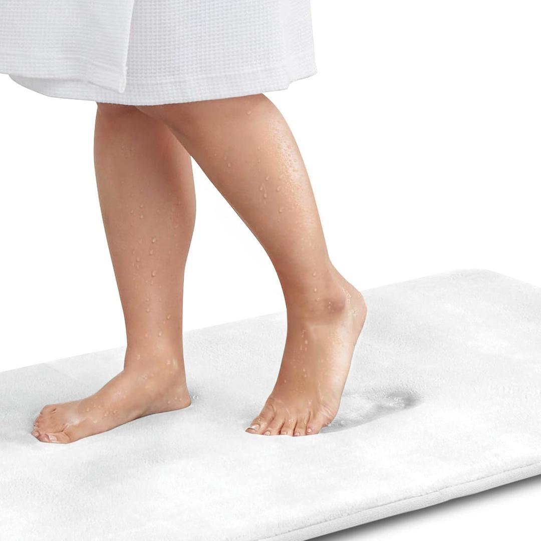 Memory Foam Bath Mat Non Slip Absorbent Super Cozy Velvet Bathroom Rug Carpet (72 inches X 24 inches, White)