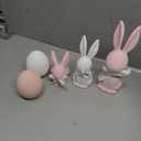 WDS WONDROUS Easter Decorations Set of 5, 3 Flocked Bunny Figurines & 2 Egg Statues, Resin Sculptures Tabletop Decor for Spring Farmhouse Mantel, Pink & White Easter Bunny Gifts, Cute Home Decor