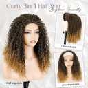 NOSTALGIA Curly Half Wig 3 In 1 Kinky Curly Half Wigs Synthetic Glueless Wear and Go Invisible Hairline Seamless Flip Over with Drawstring Easy to Wear & Adjust 16 Inch(Black and Honey Blonde 1B/27)