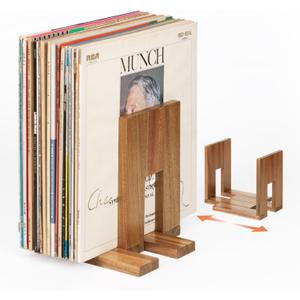 Adjustable Vinyl Record Holder to Keep Records Upright, Holds 2060 LPs, Solid Acacia Wood Album Stand, Modern Decorative Display for Player, Shelf & Home Decor