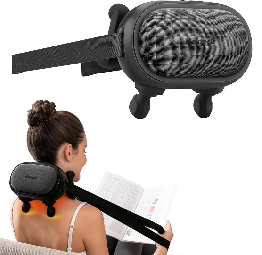 Nekteck Shiatsu Neck Massager with Heat, Cordless 6D Back Shoulder Kneading Massage Pillow, Body Muscle Relaxation Tools for Pain Relief Deep Tissue, FSA Eligible Gifts for Mom Dad Men Women