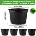 RooTrimmer 10 Gallon Plastic Nursery Pots, 16 Inch Round Plant Pots with Drainage Holes, 5 Pack Large Garden Flower Pots for Outdoor Indoor Plants, Gardening Gifts for Women, Black