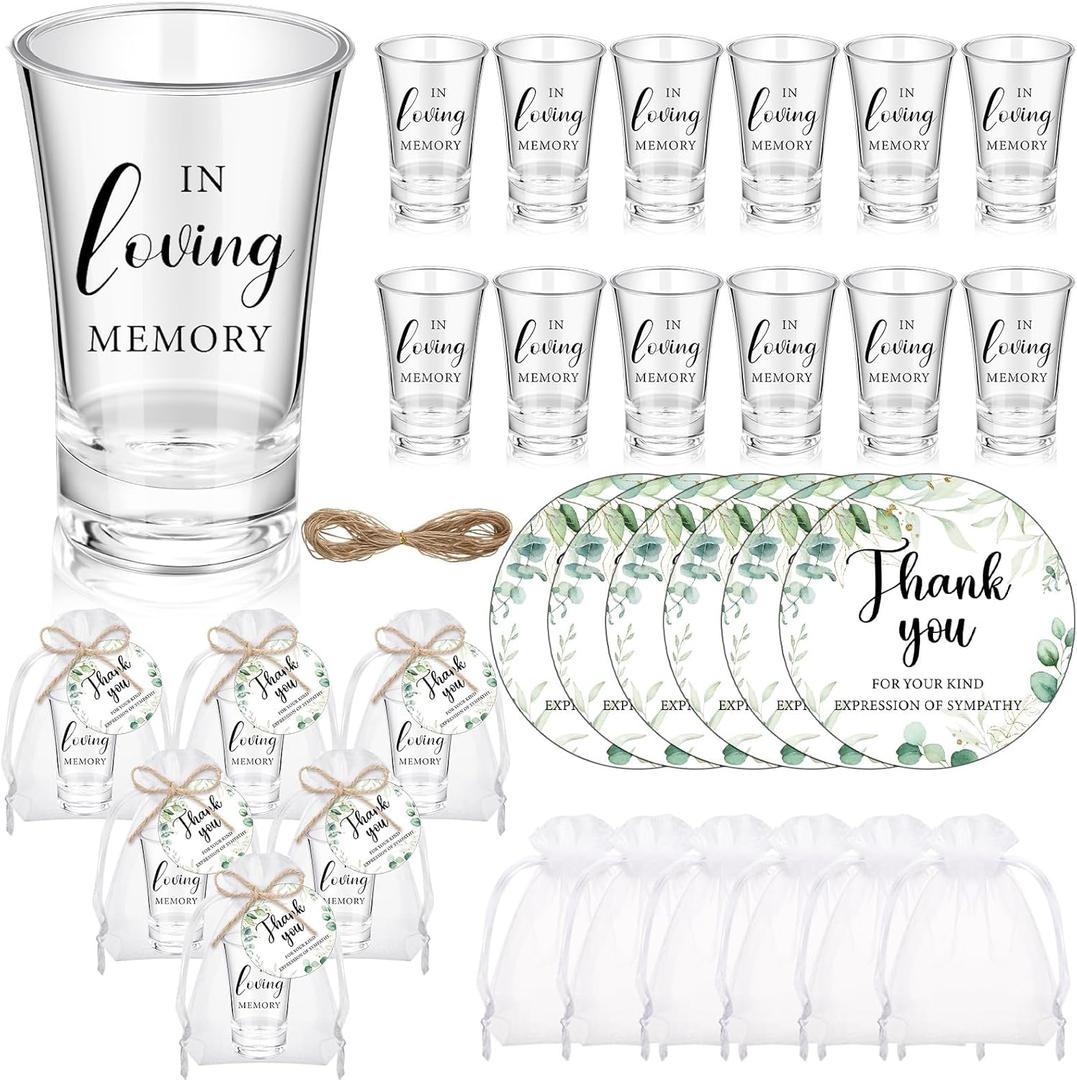 50 Sets Funeral Favors Celebration of Life Favors in Loving Memory Shot Glasses with Sympathy Thank You Tags for Funeral Memorial Guest Return Supplies