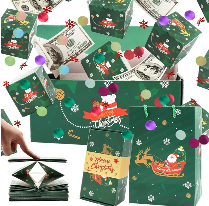 ADUTRY 12PCS Christmas Surprise Gift Box Explosion for Money, Merry Christmas Surprise Gift Boxes, Birthday Gift Explosion Box with Confetti, Surprise Cash Folding Boxes