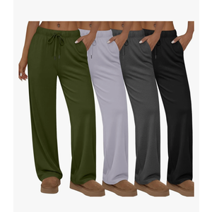 4 Pack Women's Lounge Pants Wide Leg Loose Casual Yoga Pants Elastic Waist Drawstring Sweatpants with Pockets, Size: Small