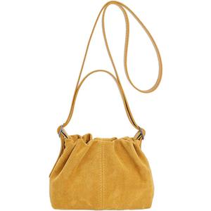 Women Vintage Suede Handbags Tote Handbag Drawstring Bucket Bag Slouchy Crossbody Shoulder Bag Satchel Everyday Purse (Yellow)