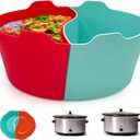 Silicone Crock pot Liners,Slow Cooker Liners, 6-7 Quart Oval Reusable Crock pot Divider Insert,BPA-Free, Dishwasher Safe (6-7 QT_Blue+Red)