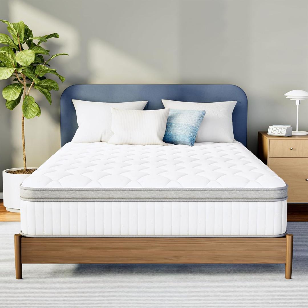 Neo Sleep Queen Size Mattress, 10 Inch Hybrid Comfort & Supportive Mattress in a Box, Cooling Gel Memory Foam and Pocket Springs with Pressure Relief, CertiPUR-US Certified, Medium Feel (White)
