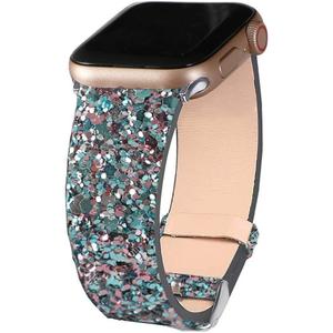 JOHIPI Bling Band Compatible with Apple Watch Bands 38mm 40mm 41mm 42mm 44mm 45mm 46mm 49mm Ultra 3/2/1, Glitter Sparkle Leather Strap For iWatch Band Series 11/10/9/8/7/6/5/4/3/2/1 & SE3 SE2 SE (Blue)
