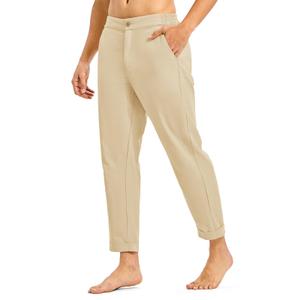 Rdruko Men's Linen Pants Lightweight Casual Cotton Pants Elastic Waist Beach Summer Pants with Pockets, Light Khaki, 2XL