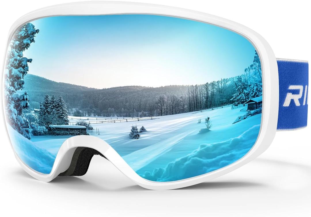Ski Goggles Snowboard Goggles for Men Women Adults Youth,Over Glasses OTG/100% UV Protection/Anti-fog/Wide Vision (A16-new White/Sapphire Blue)