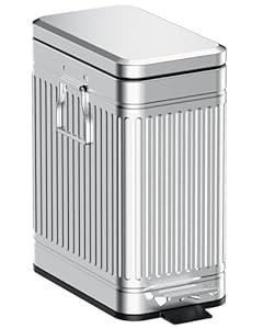 GibHerz Small Bathroom Trash Can with Lid Soft Close-10L/2.6 Gal Stainless Steel Garbage Can-Metal Recycling Bins with Pedal for Bedroom Office