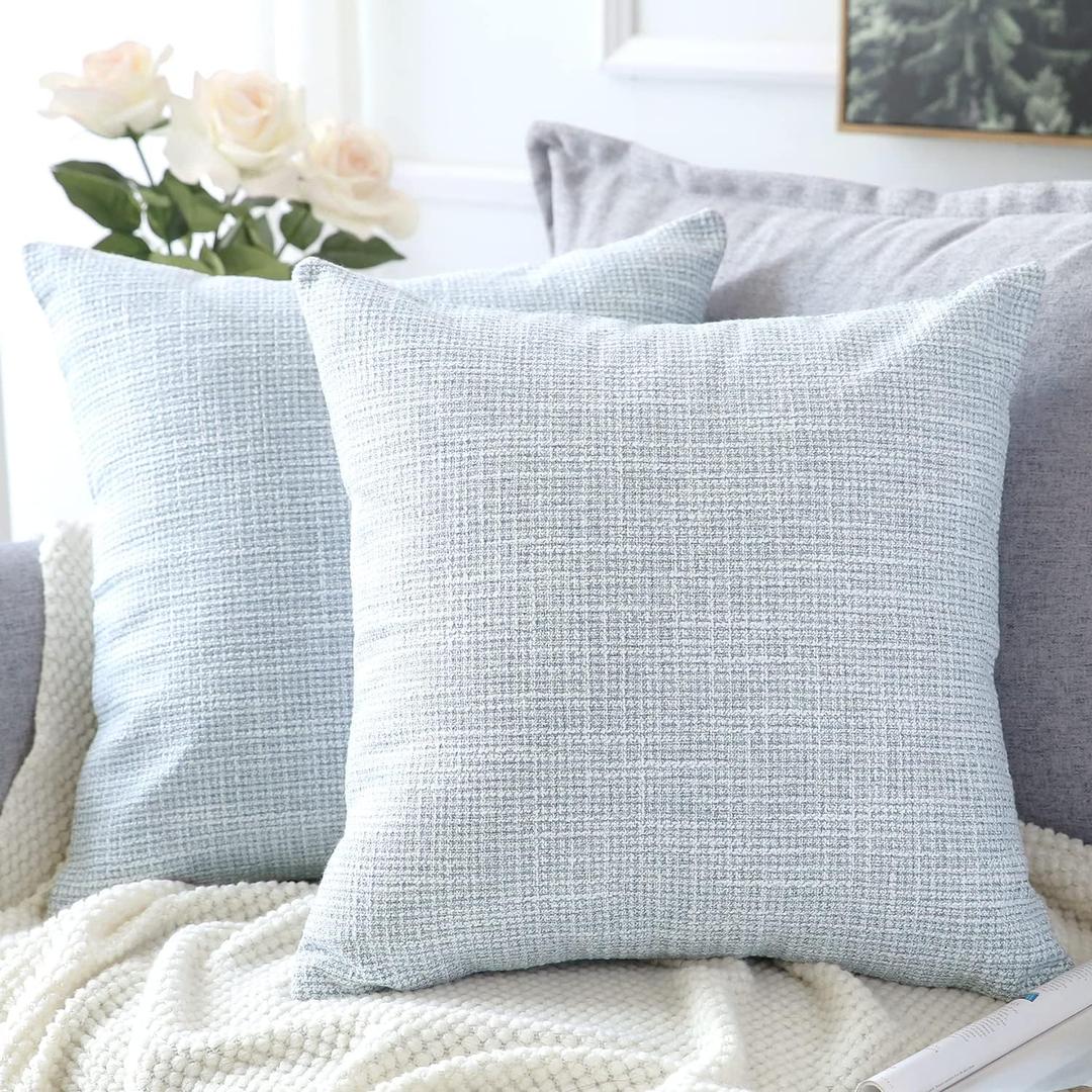 OTOSTAR Linen Throw Pillow Covers Set of 2 Decorative Square Pillowcases Cushion Covers 20x20 Inch for Home Decor Sofa Bedroom Car 50 x 50CM Blue Grey