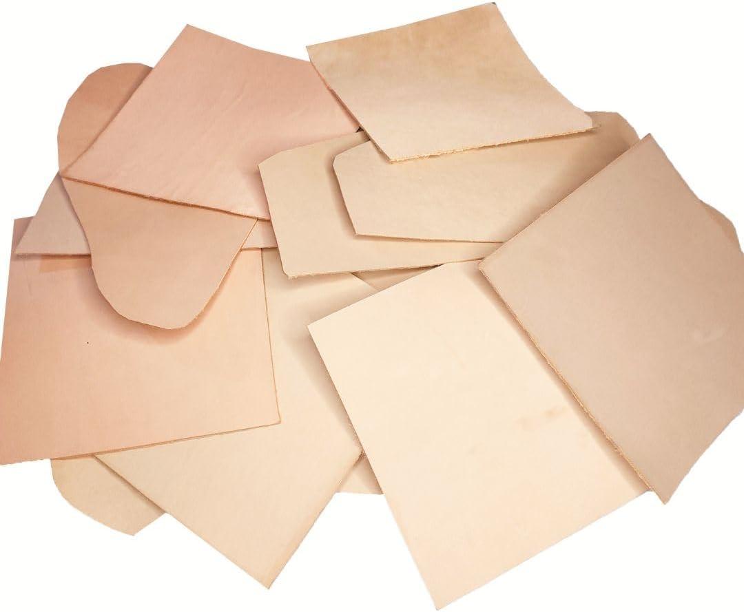 Natural Tone Vegetable Tanned Cowhide Leather Scraps, 0.5 lb Bag, for Jewelry Making, Wallets, Watch Straps, Key Chains, Journal Covers, Repairs by Kozmo