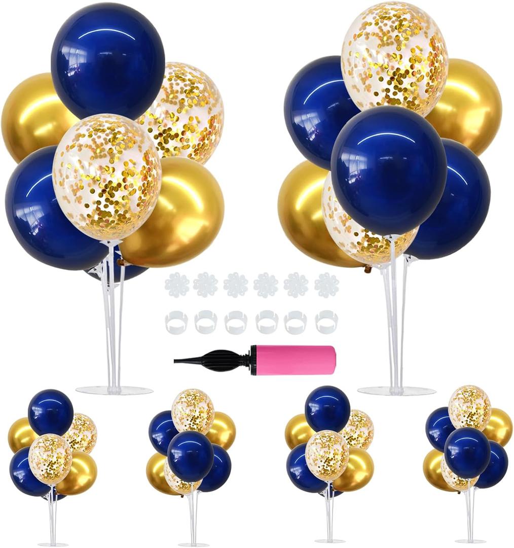 TONIFUL 6 Set Navy Blue Gold Balloon Centerpieces for Table,Balloon Arch Kit for Graduation Decorations 2026 Class of 2026 Party Decorations,Retirement,Anniversary,Birthday Decoration