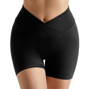 MOOSLOVER Women Hidden Scrunch Butt Workout Shorts Seamless V Cross Biker Booty Lifting Shorts Gym Yoga Shorts (Small, Black)