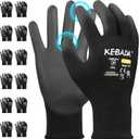 Kebada W1 Work Gloves for Men and Women, PU Coated Safety Gloves with Grip, Touchscreen, Ideal for Warehouse Package Handling, Construction, Gardening, Black Large