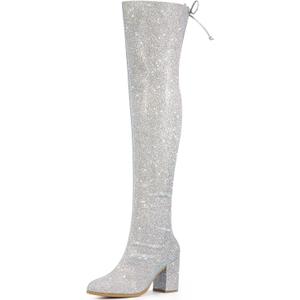 Allegra K Women's Round Toe Chunky Heel Over the Knee High Boots, 6.5