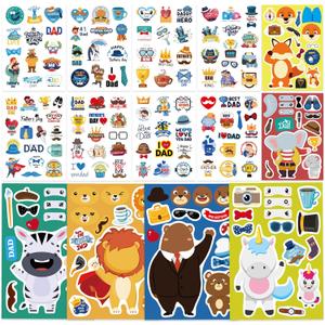 42 Sheets Happy Fathers Day Stickers, Make-a-face Sticker, Make Your Own Dad Stickers for Kids, Fathers Day Gift