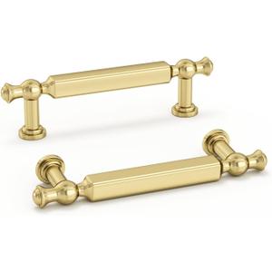 Haliwu 10 Pack Brushed Gold Cabinet Pulls, 3 inch(76mm) Hole Center Drawer Handles Zinc Alloy Hardware Pull for Kitchen Dresser Bathroom (3 inch (76mm) hole centers)