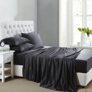 Lanest Housing Silk Satin Sheets, 6-Piece Queen Size Satin Bed Sheet Set with Deep Pockets, Cooling and Soft Sheets Queen - Black