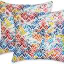 eshabear Pillow Cover 18x18 Inch Home Decor Geometric Texture Pattern with Watercolor Effect Cotton Linen Throw Pillow Case Cushion Cover for Sofa Couch(18x18, Geometric Color tie Dyeing)