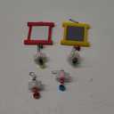 Sumind 2 Pieces Chicken Mirror Toys Hanging Swing Mirror with Bell Wooden Pecking Toy and 4 Pieces Beak Grinding Molar Stones for Hens Birds Parrots
