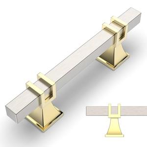 Amerdeco 10 Pack Brushed Satin Nickel and Gold Cabinet Pulls 3 Inch(76mm) Hole Center Drawer Pulls Cabinet Hardware Kitchen Cabinet Handles for Bathroom Dresser Pulls ZH0067