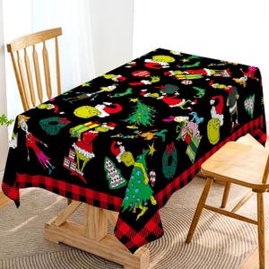 Hafangry Green Christmas Tablecloth Buffalo Plaid Check Xmas Winter Holiday Birthday Party Decoration Rectangular Kitchen Dining Room Home Decor 60×84 inch