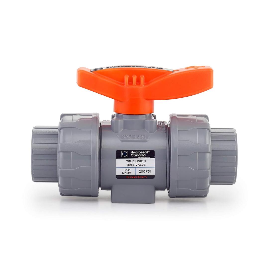 HYDROSEAL Kaplan 3/4 CPVC True Union Ball Valve Socket with Full Port, ASTM F1970, EPDM O-Rings and Reversible PTFE Seats (3/4'')