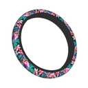 2 x Pink Hawaiian Flower Car Steering Wheel Covers Beautiful Flowers Floral Universal Fit 15 Inch Steering Wheel Protector Cover Stretch-On Automotive Car SUV Sedans Accessories Decoration for Women Girls,