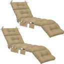 Kigley Outdoor Chaise Lounge Cushions with 3 Side Pocket 74.5 x 22 x 4.7 Inch Patio Chaise Lounge Cushion, Water-Repellent and Fade-Resistant Tufted Summer Replacement(2 Pcs,Brown,Solid Color)