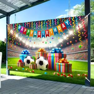 Nuxovilar Happy Birthday Banner - Large 71x43 Inch Stadium Soccer Party Backdrop with Garlands, Yard Sign, Birthday Decorations