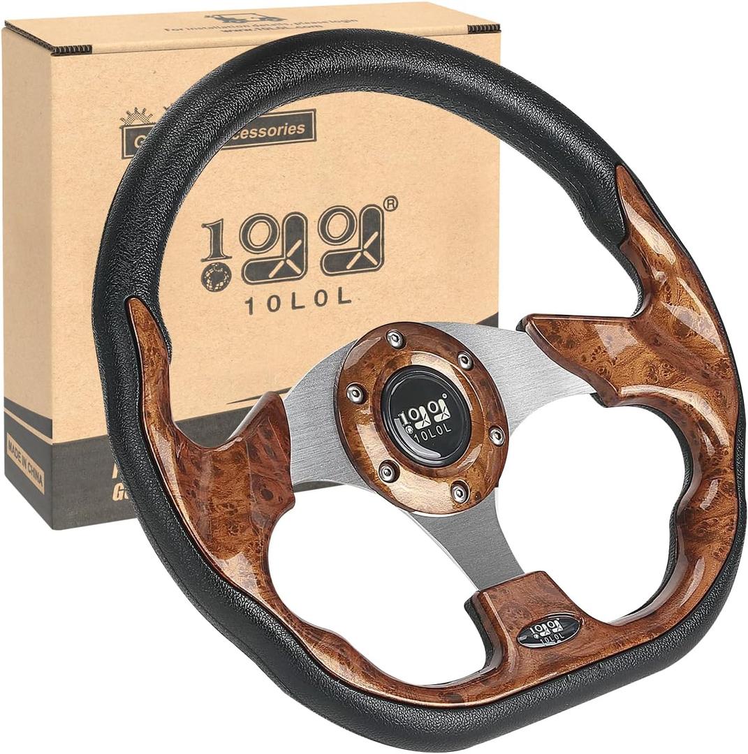 10L0L Golf Cart Steering Wheel for Yamaha, EZGO TXT/RXV/Valor, Club Car DS/Precedent/Onward/Tempo Golf Carts (Brown)