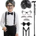 Santoy Old Man Wig Costume for Kids - 100 Days of School Dress-Up with Grandpa, Perfect for Halloween Cosplay and Fun for Adults and Boys