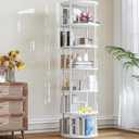 6 Tier Rotating Bookshelf Tower, Standing Tall Corner Wood, White Metal Modern Book Shelf Organizer Retro Vintage Rustic Modern Large Bookshelf Book Display Furniture for Your Home, Office, Kids
