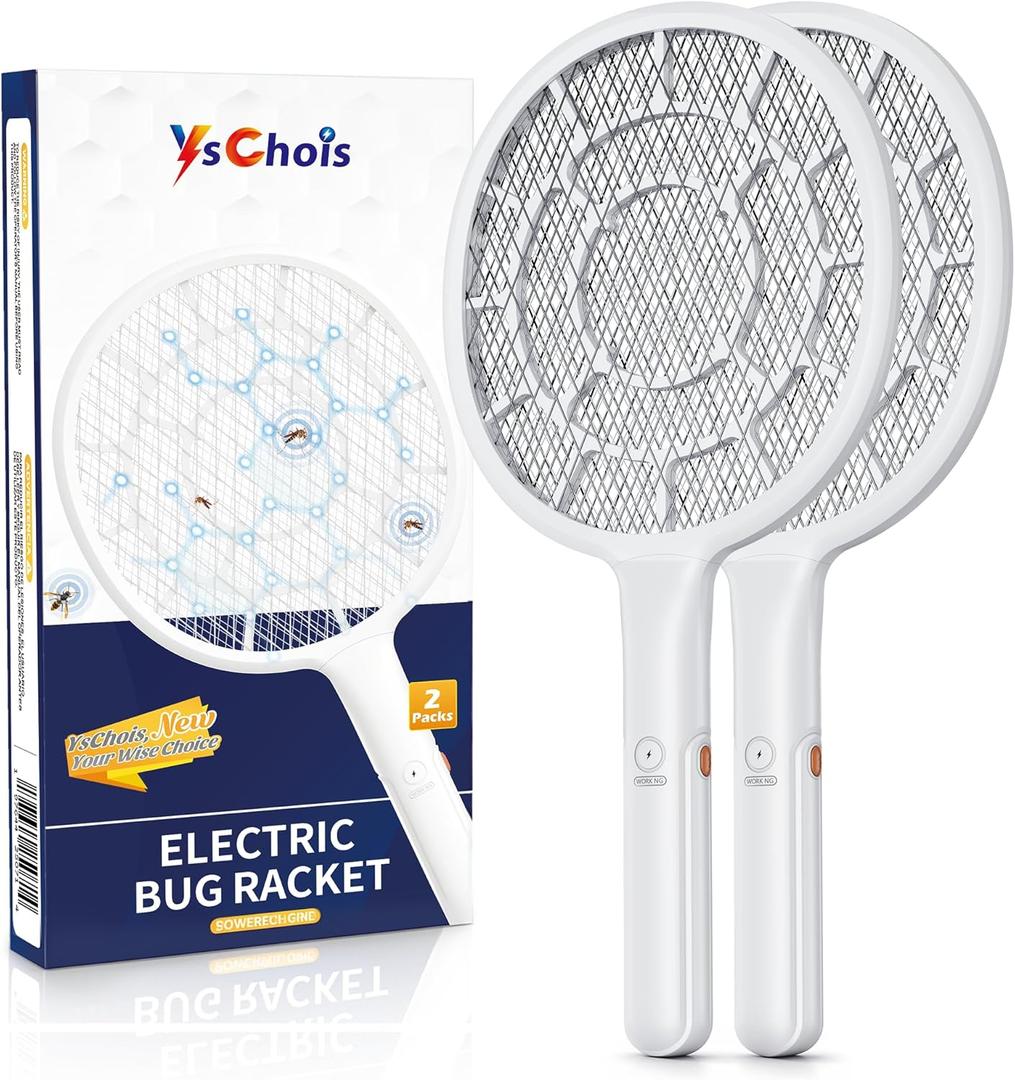 YsChois Electric Fly Swatter, Bug Zapper, Mosquito Zapper Racket | Gold Zone Voltage, Densest 3 mm Mesh, Apple-Like Weight - AA Battery Powered (not incl.) - Indoor & Outdoor Use with Pro Swat Tips