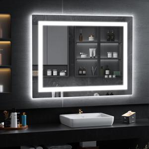 LED Mirror for Bathroom, 40x32 Inch Backlit + Front Lighted Bathroom Vanity Mirror with Lights for Wall, Double Light Strips, 3 Colors, Shatter-Proof, Anti-Fog and Brightness Memory
